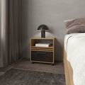 Natural Oak Nightstand with a Drawer and Open Storage