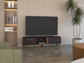 Vance 63' Wide Tv Stand  with Two pull down Cabinets, Two Shelves, Cable Management , Living Room, Tv Room Black Wengue - Light Oak