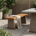 Outdoor 1pcs Acacia Wood Bench,Teak Finish+ Brown Wicker