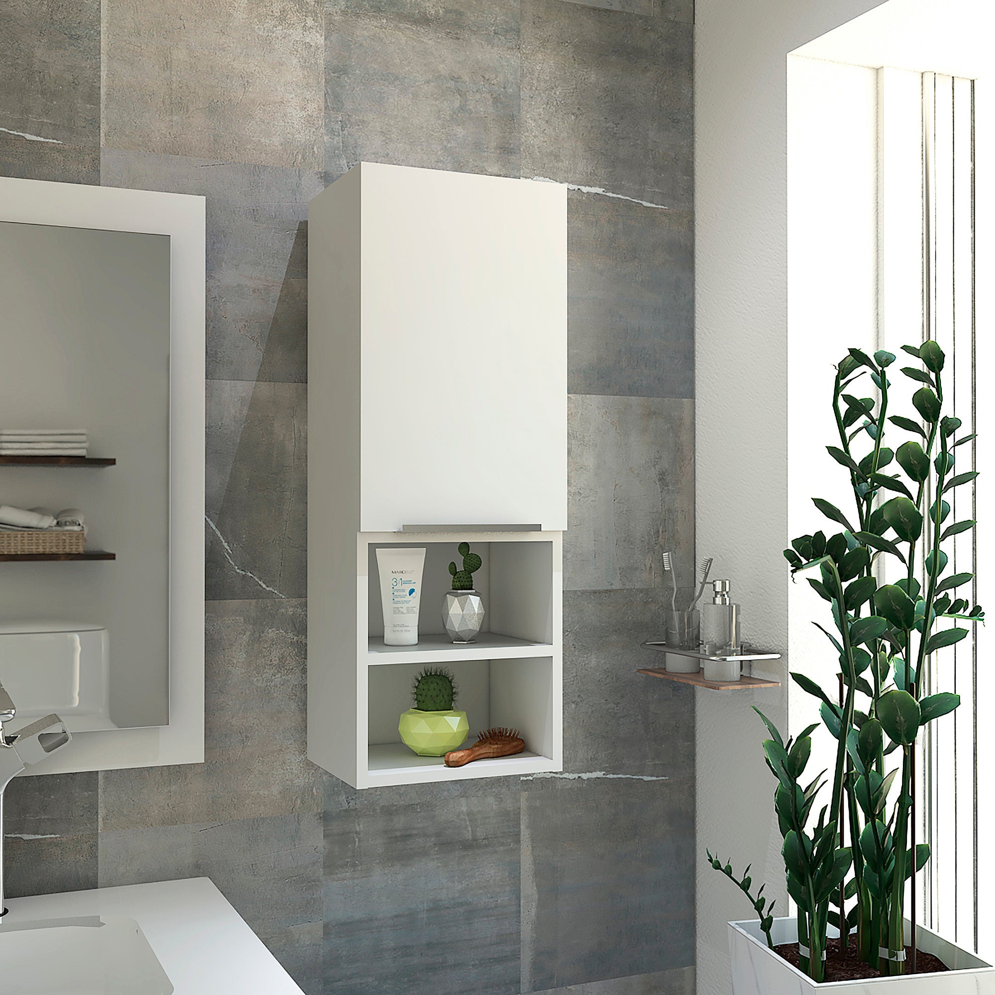 Mila Bathroom Cabinet, with Two Internal Shelves, Two External Shelves and Single Door, White