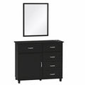 Salon Station with Metal Fram Mirror, Barber Cabinet with Wall-Mount or Cabinet-Mount Mirror, Styling Station with Drawers & Storage Cabinet for Hair Salon, Barber Shop, Beauty Spa,Black