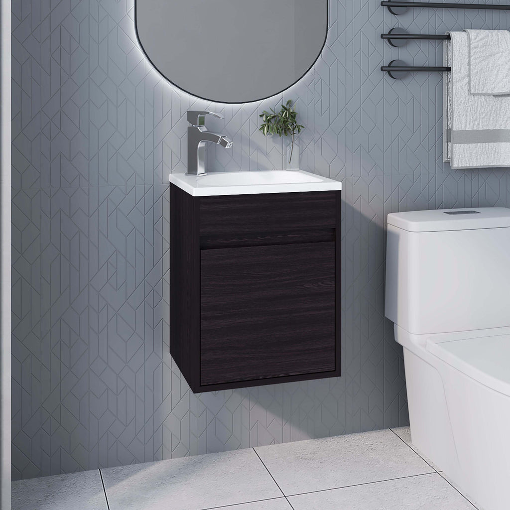 Wengue Bathroom Floating Vanity with Sink and 1 Door