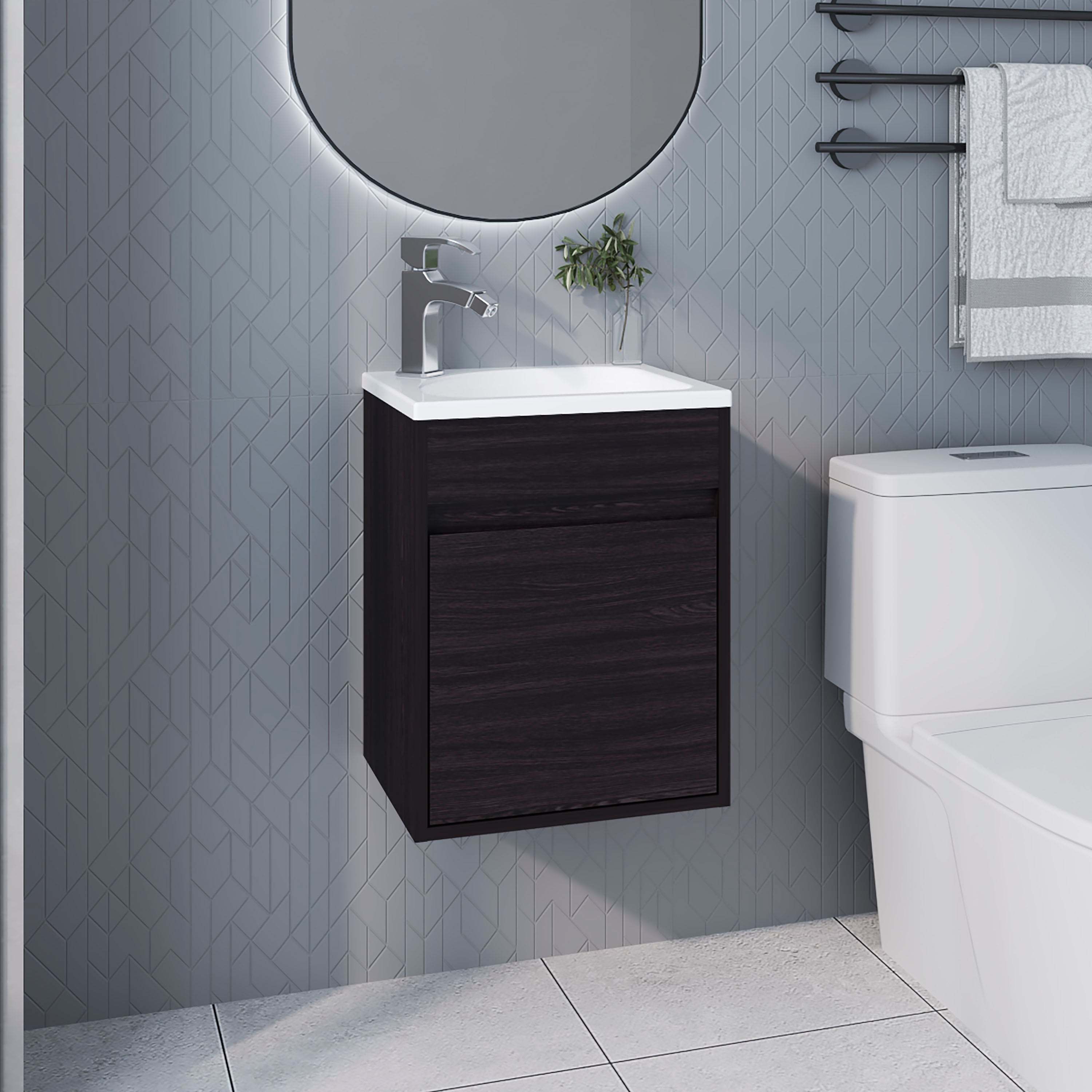 Wengue Bathroom Floating Vanity with Sink and 1 Door