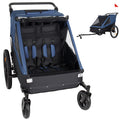 2 in 1 Kids Bike Trailer and Stroller for 1 to 2 Children, Jogging Function, Foldable Compact Storage with Universal Bike Hitch, 5-Point Harness and Storage Bags, Dark Blue