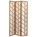 Walnut and Linen Foldable 3-Panel Screen with Natural Jute Panels and Pine Frame
