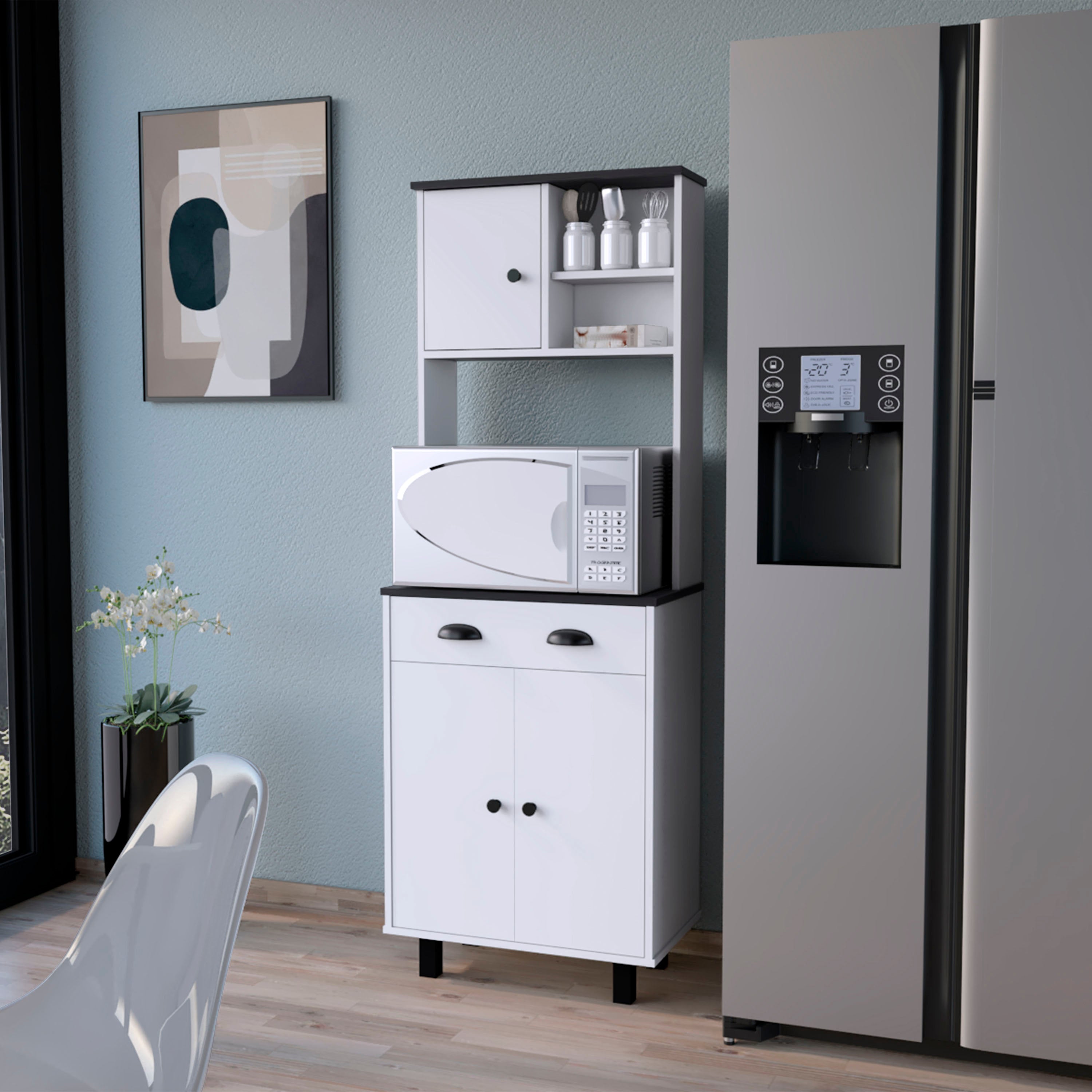 Emily White and Wengue 1-Drawer Kitchen Pantry