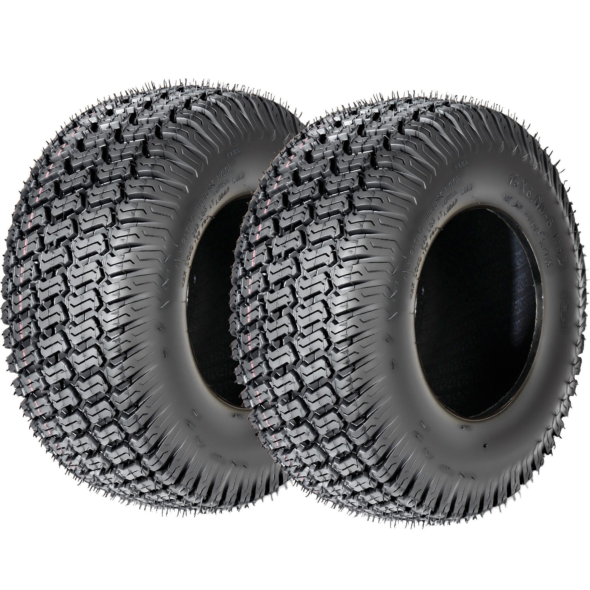 Set of 2 15x6.00-6 Lawn Mower Tires, 4-Ply Tubeless Turf Tread Replacement, Tire Only No Rim, Fits 4.5' Rim for Riding Lawn Mowers, 570 lbs Capacity