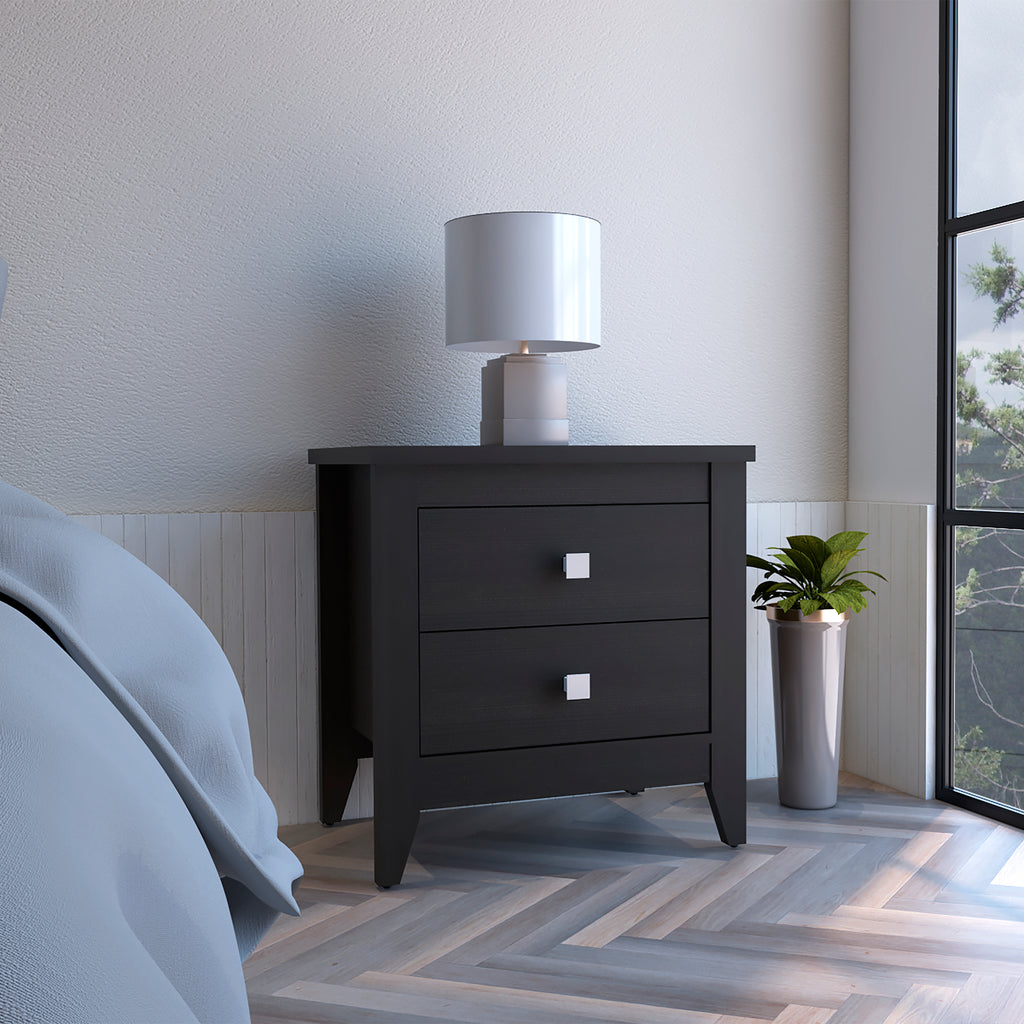 Amara Nightstand , End Table, Side Table Two Shelves, Four Legs -Black