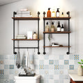 Industrial Pipe Shelf 3 Tier and 2 Tier Wall Mounted Shelves  36in Wood Display Shelves, and 3 additional hooks,Farmhouse Kitchen Bar Shelf, DIY Bookshelf Unit Hanging Wall Shelves for Bedroom...