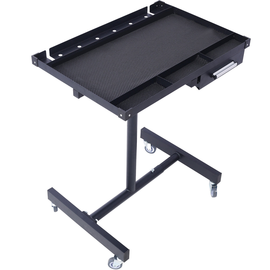 Adjustable Tear Down Work Table with Drawer for Garages, Repair Shops, and DIY, Portable, (4) 2.5' Swivel Casters, 220 Pound Capacity, Rubber Corners, Heavy Duty Steel,black