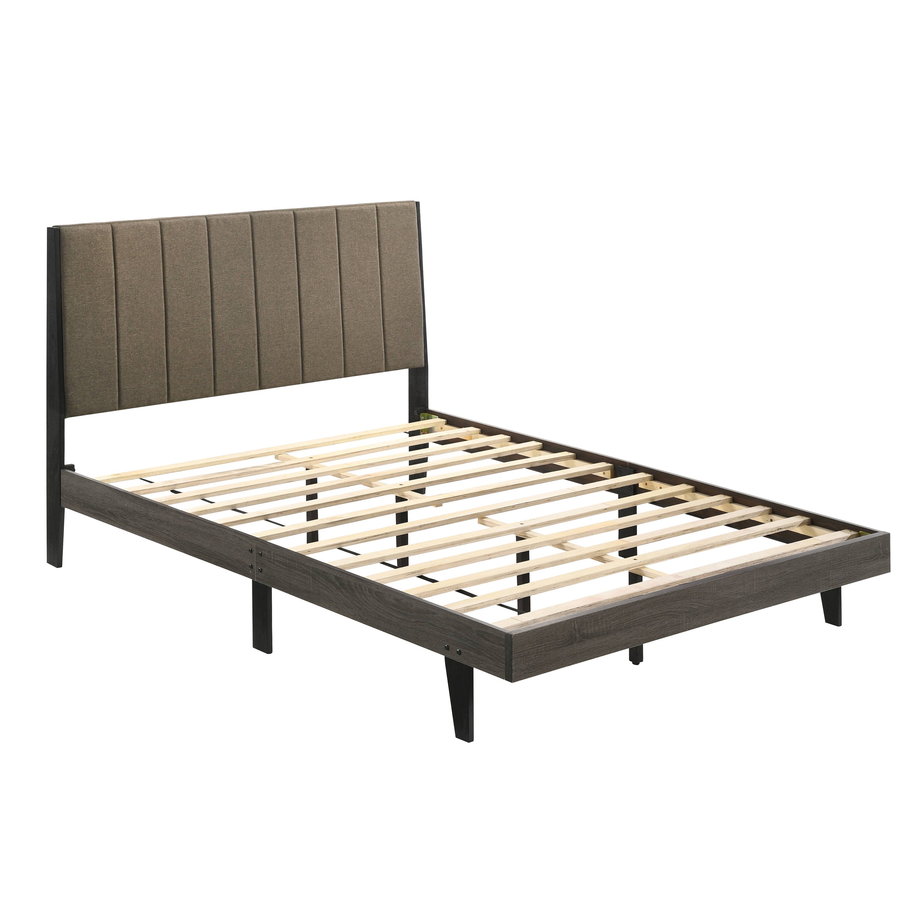 Brown and Weathered Grey Upholstered Queen Bed