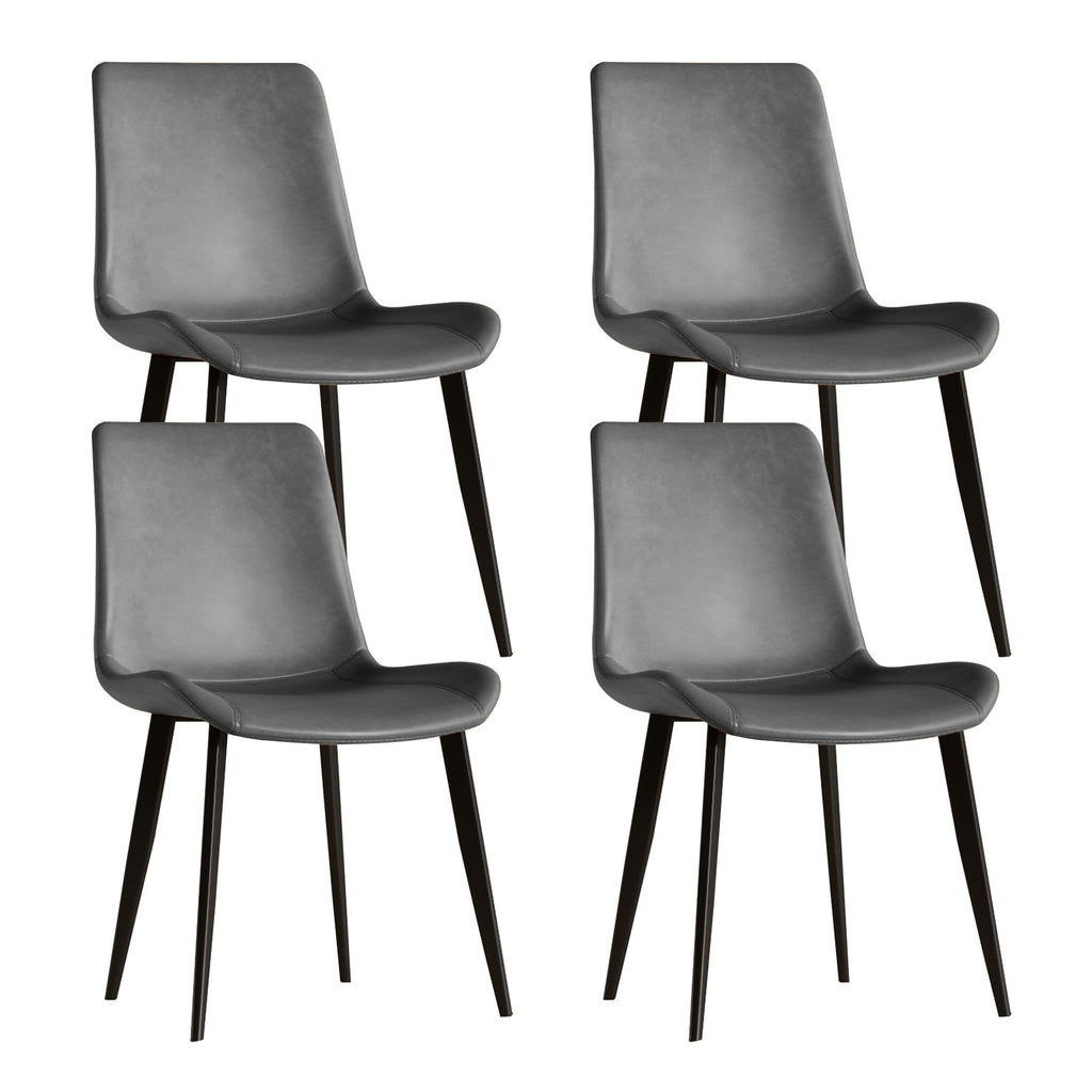 Modern Dining Chairs Set of 4, Gray PU Leather Metal Chairs for Kitchen or Dining Room, Ergonomic Design with Golden Steel Frame