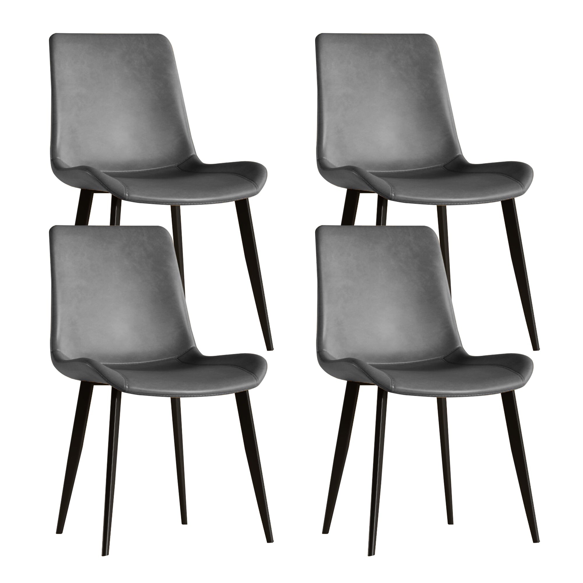 Modern Dining Chairs Set of 4, Gray PU Leather Metal Chairs for Kitchen or Dining Room, Ergonomic Design with Golden Steel Frame