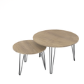 Rustic Brown Round Nesting Coffee Table Set of 2 with Wooden Top and Sturdy Metal Base, 27.56'' Diameter for Living Room, Bedroom, or Small Space