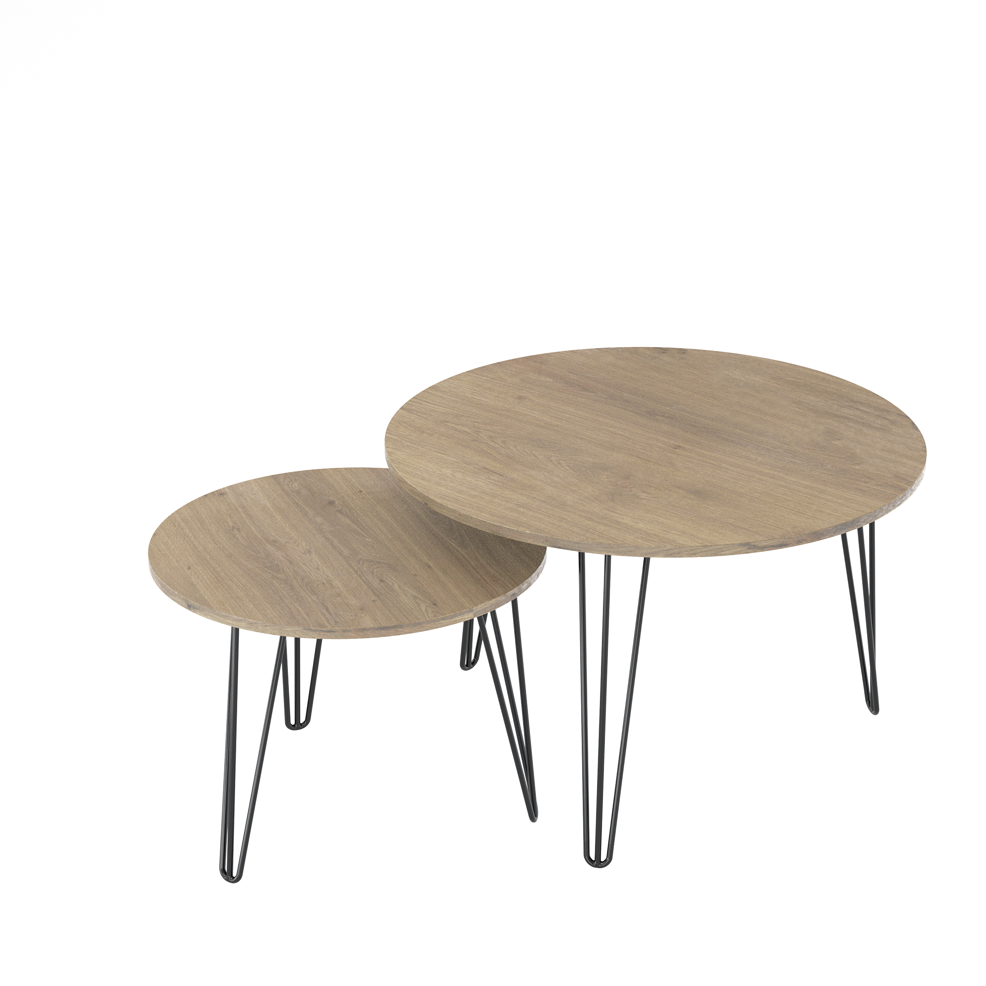 Rustic Brown Round Nesting Coffee Table Set of 2 with Wooden Top and Sturdy Metal Base, 27.56'' Diameter for Living Room, Bedroom, or Small Space