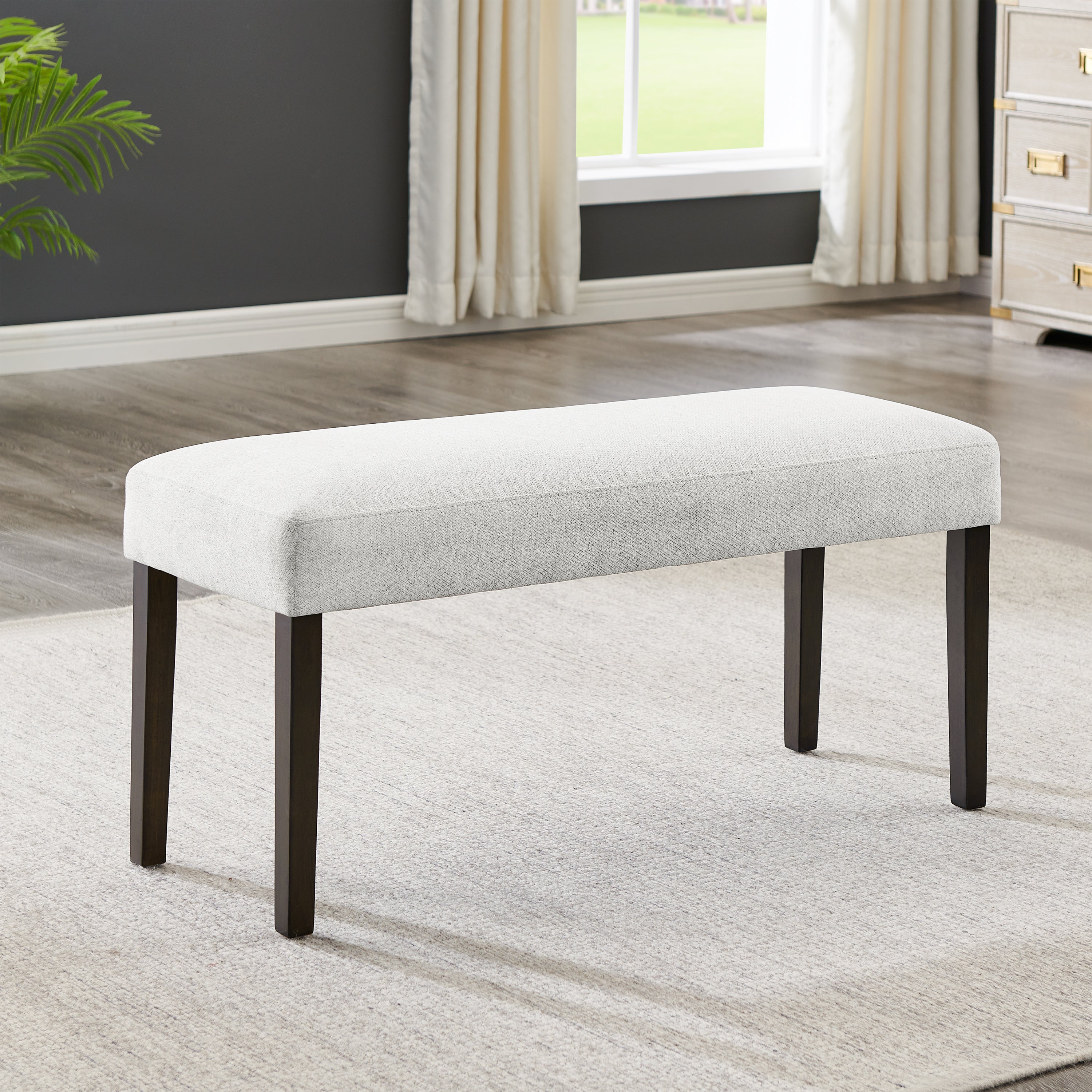 Madison Contemporary Gray Upholstered Dining Bench with Espresso Wood Finish