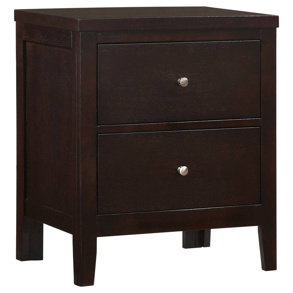 Garrett Cappuccino 2-Drawer Rectangular Nightstand with Warm Brown Finish, Solid Wood and MDF Construction, 26.25H x 21.75W x 15.25D