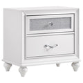 Barzini 2-Drawer Nightstand White: Modern Storage with Crisp Finish, Crystal Hardware, and Sleek Design