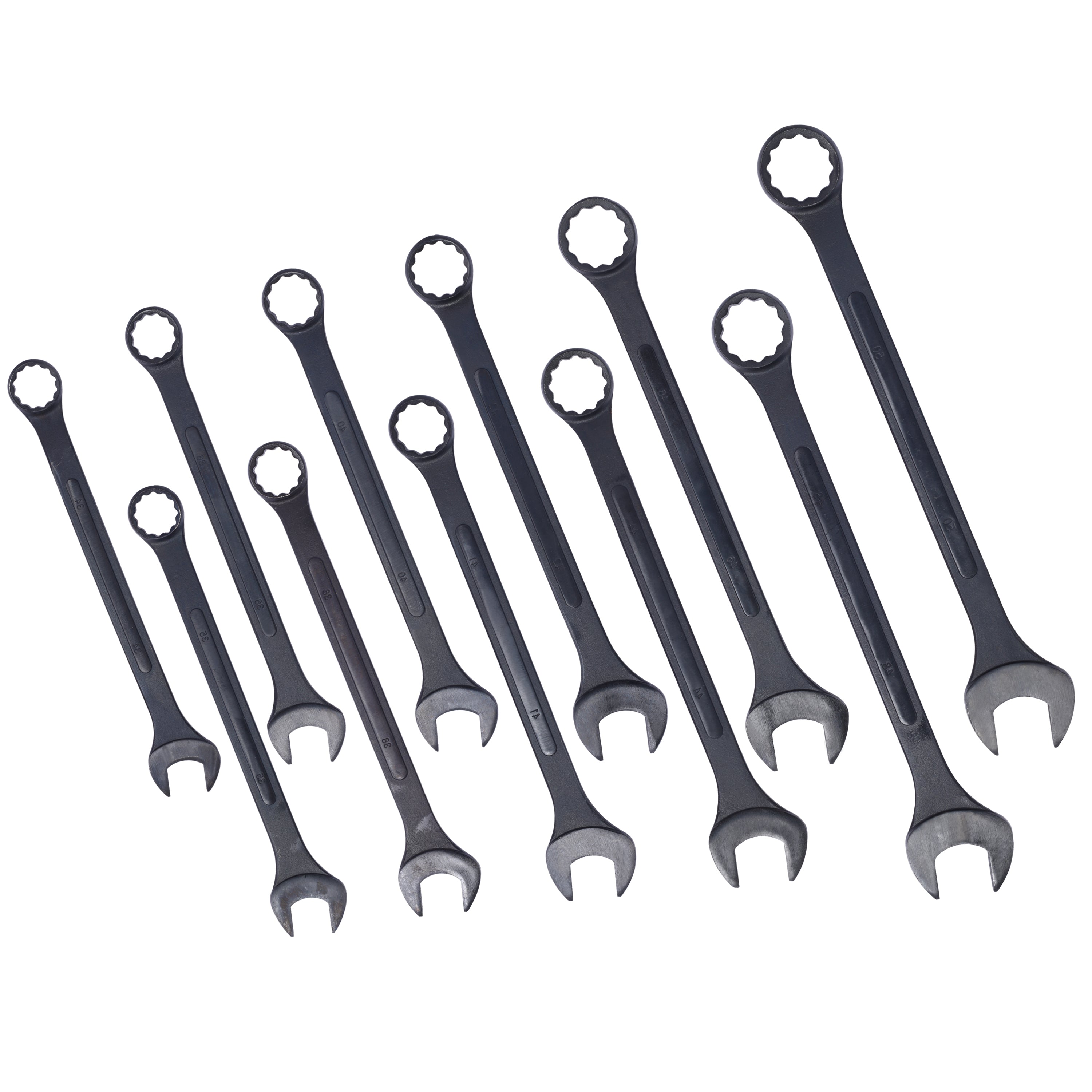 Jumbo Combination Wrench Set extra large, Metric, 11-piece, 34 to 50mm,Black Oxide, with Pouch