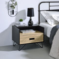 Oak and Black Nightstand with 1 Drawer