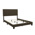Charcoal Queen Bed with Nailhead Trim: Transitional Style Headboard in Charcoal Upholstered Fabric, Chrome Nailhead Accents, Asian Hardwood Frame