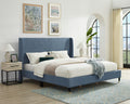 Rozitta Blue Fabric Wingback Platform Bed, King