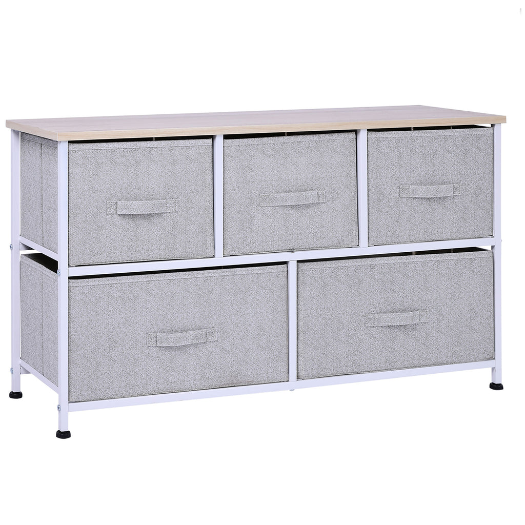 40' L 5 Drawer Horizontal Storage Cube Dresser Unit Bedroom Organizer Livingroom Shelf Tower with Fabric Bins