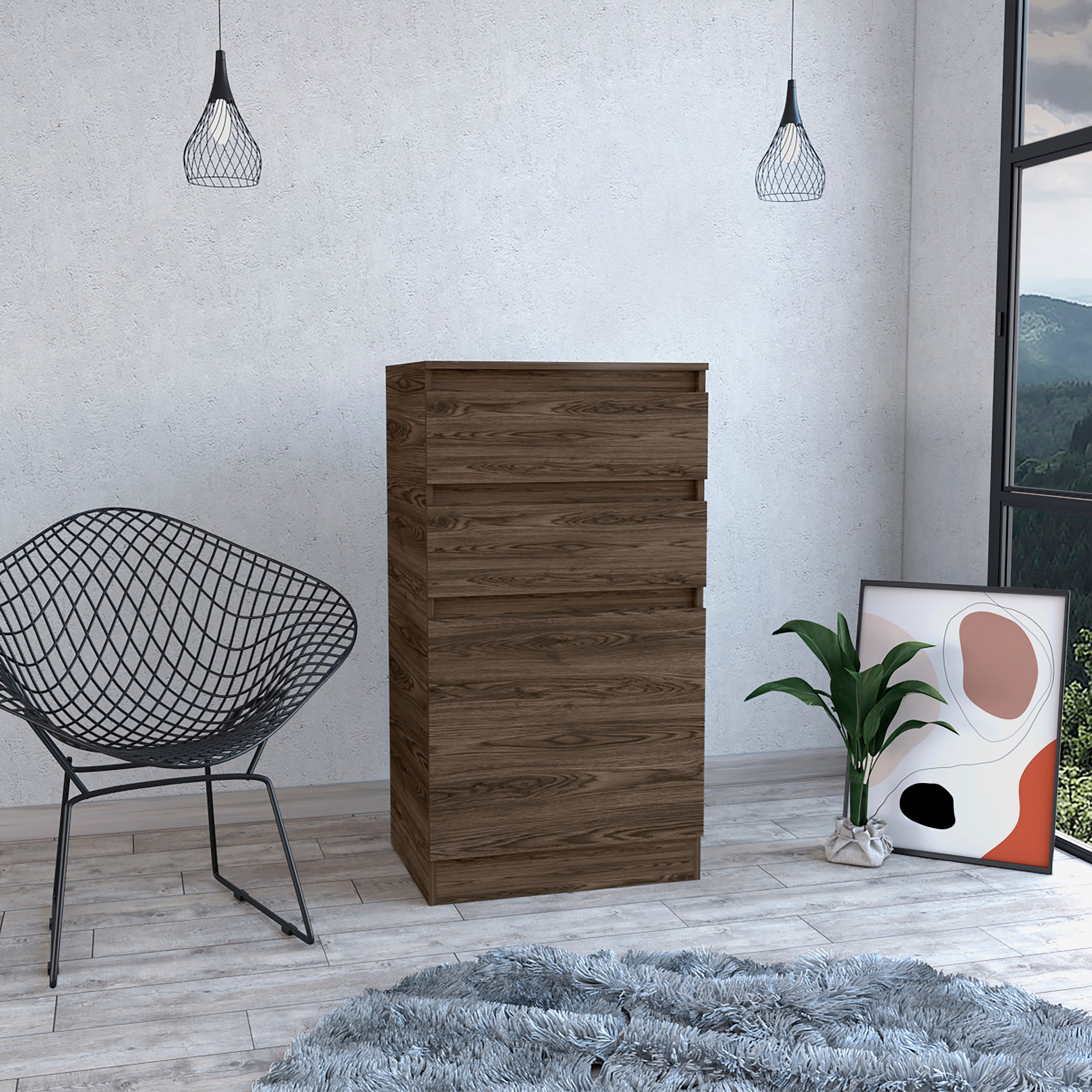Kamelot Dresser With Jewelry Box, Single Door Cabinet, Mirror, Two Drawers -Dark Walnut