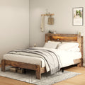 Bed Frame King Size, Wood Platform Bed Frame with Storage LED Light Headboard and 2 USB , Noise Free,No Box Spring Needed and Easy Assembly Tool,Large Under Bed Storage,Dark Brown