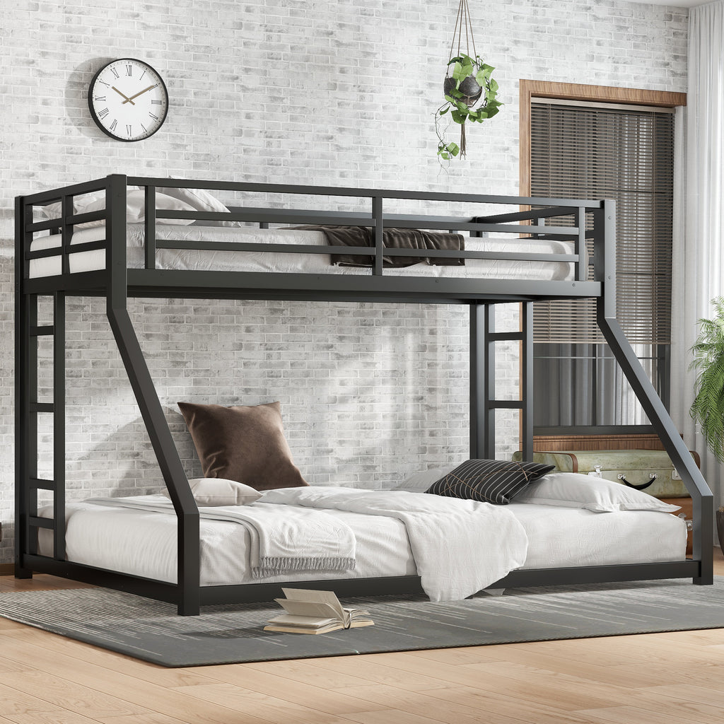Metal Twin XL over Queen Bunk Bed for Teens and Adults,Space-Saving/Noise Reduced/No Box Spring Needed, Black