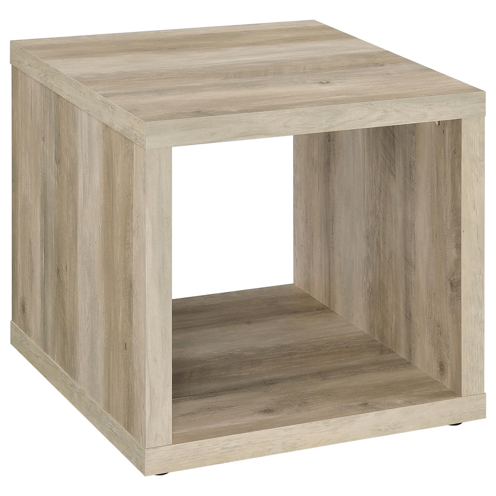 Flint Distressed Pine Square Engineered Wood Side End Table in Beige with Melamine Finish, 23.5 x 23.5 x 23 inches