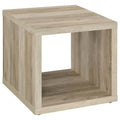 Flint Distressed Pine Square Engineered Wood Side End Table in Beige with Melamine Finish, 23.5 x 23.5 x 23 inches
