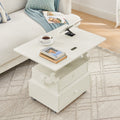 High-Gloss Lacquered Adjustable Height Rolling End Table with Charging Station&Universal Wheels with Brakes, Multi-functional Lift Top Table with Storage Drawers for Living Room Bedroom