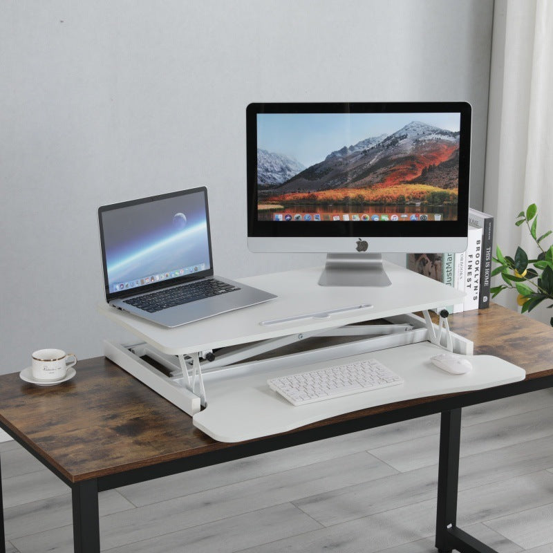 32 Inch Desk Converter, Height Adjustable Sit to Stand Riser, Dual Monitor and Laptop Workstation with Wide Keyboard Tray, Standing Computer Desk, WHITE