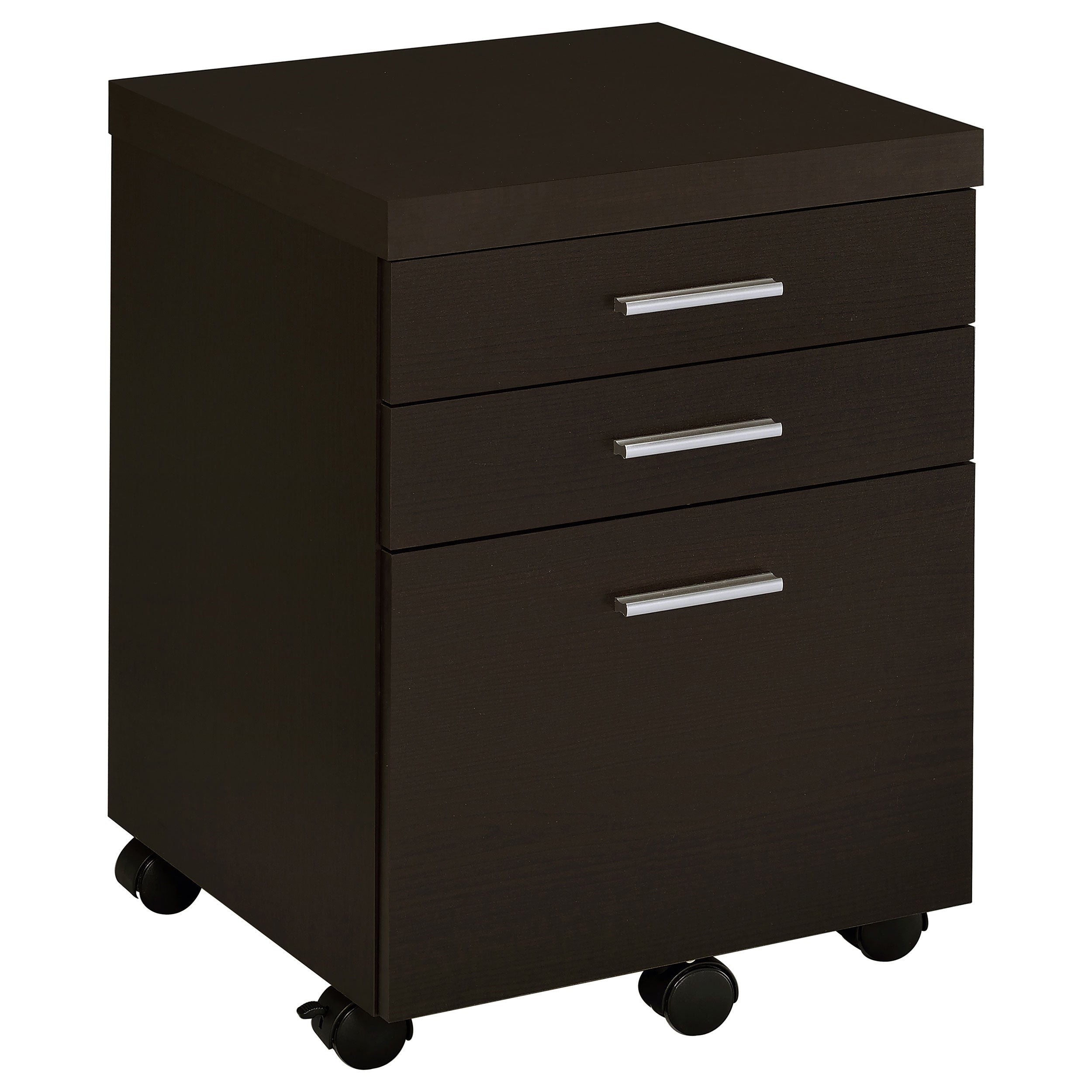 Cappuccino 3-Drawer File Cabinet with Modern Silver Hardware, Brown Wood Finish, Compact Office Storage for Home and Studio