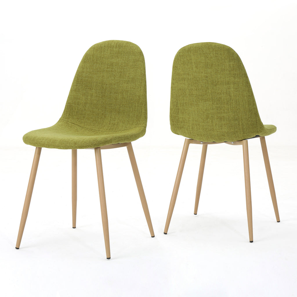 Contemporary Dining Chair Set with Upholstered Fabric and Iron Legs in Green and Light Brown