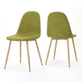 Contemporary Dining Chair Set with Upholstered Fabric and Iron Legs in Green and Light Brown