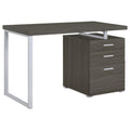Weathered Grey 3-Drawer Reversible Office Desk with Silver Metal Legs, Wood Veneer Finish, 42mm Thick Top