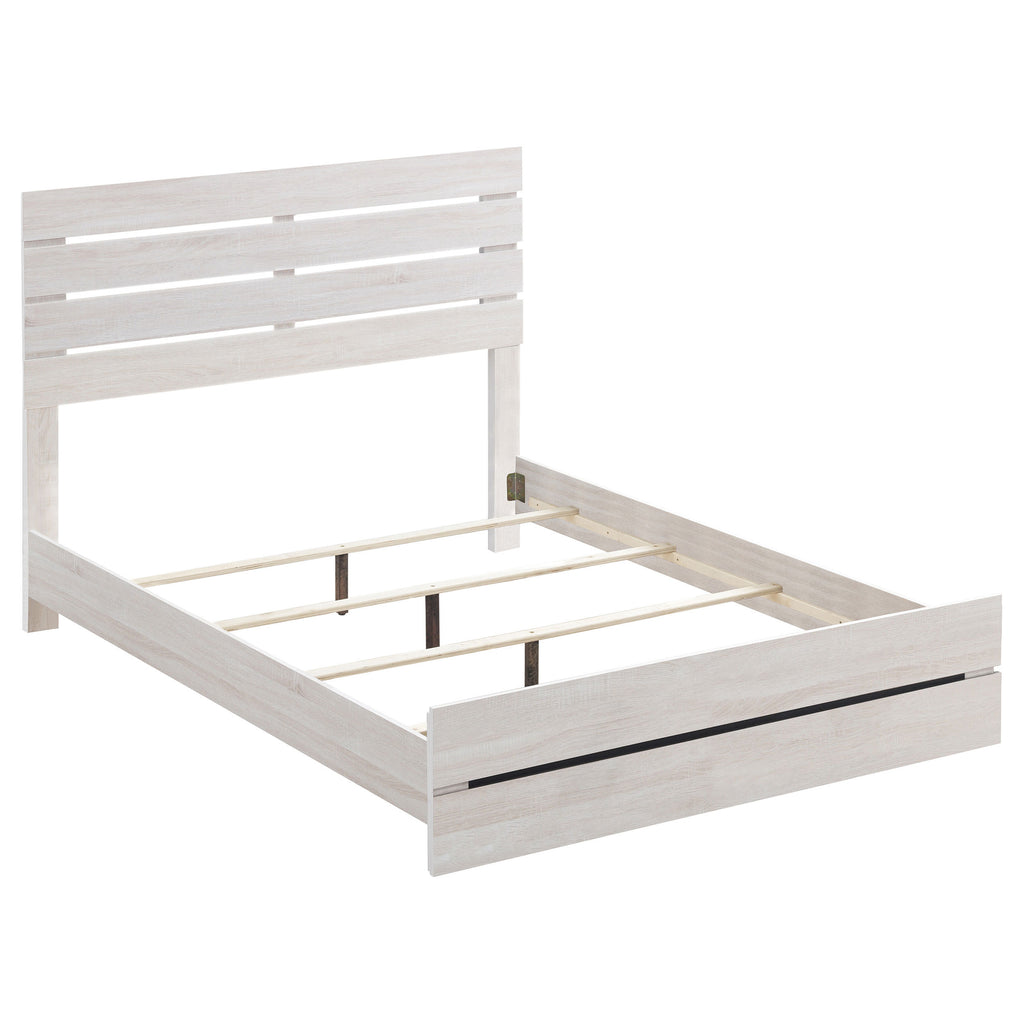 Geary Coastal White Eastern King Panel Bed with Rustic Oak Finish and Natural Wood Grain, White Washed, Solid Wood and MDF Construction, 85.75 x 78.75 x 52.25 inches