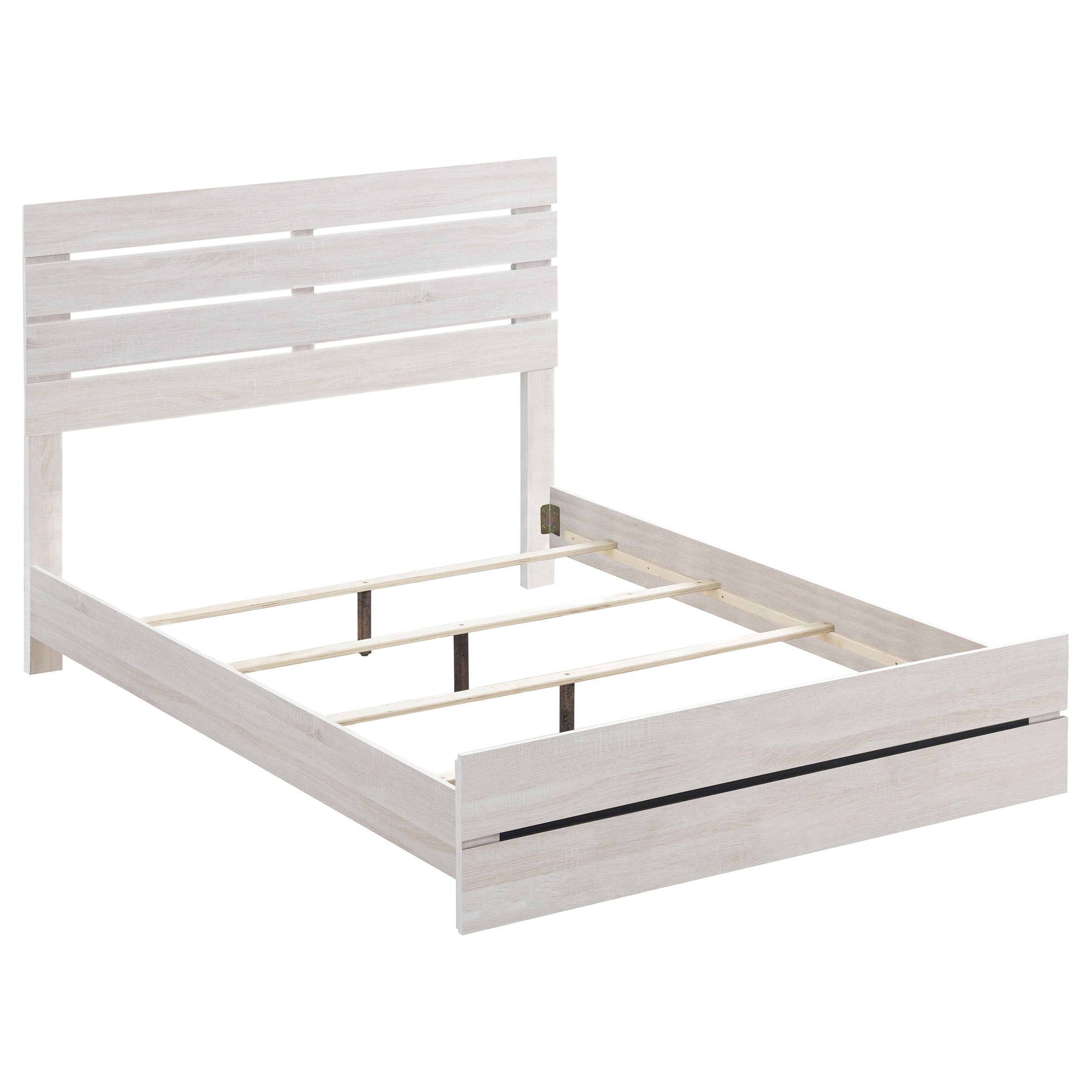 Geary Coastal White Eastern King Panel Bed with Rustic Oak Finish and Natural Wood Grain, White Washed, Solid Wood and MDF Construction, 85.75 x 78.75 x 52.25 inches