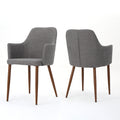 Elegant Dining Chair with Contoured Support in Light Grey Fabric and Wood Finish Metal Frame