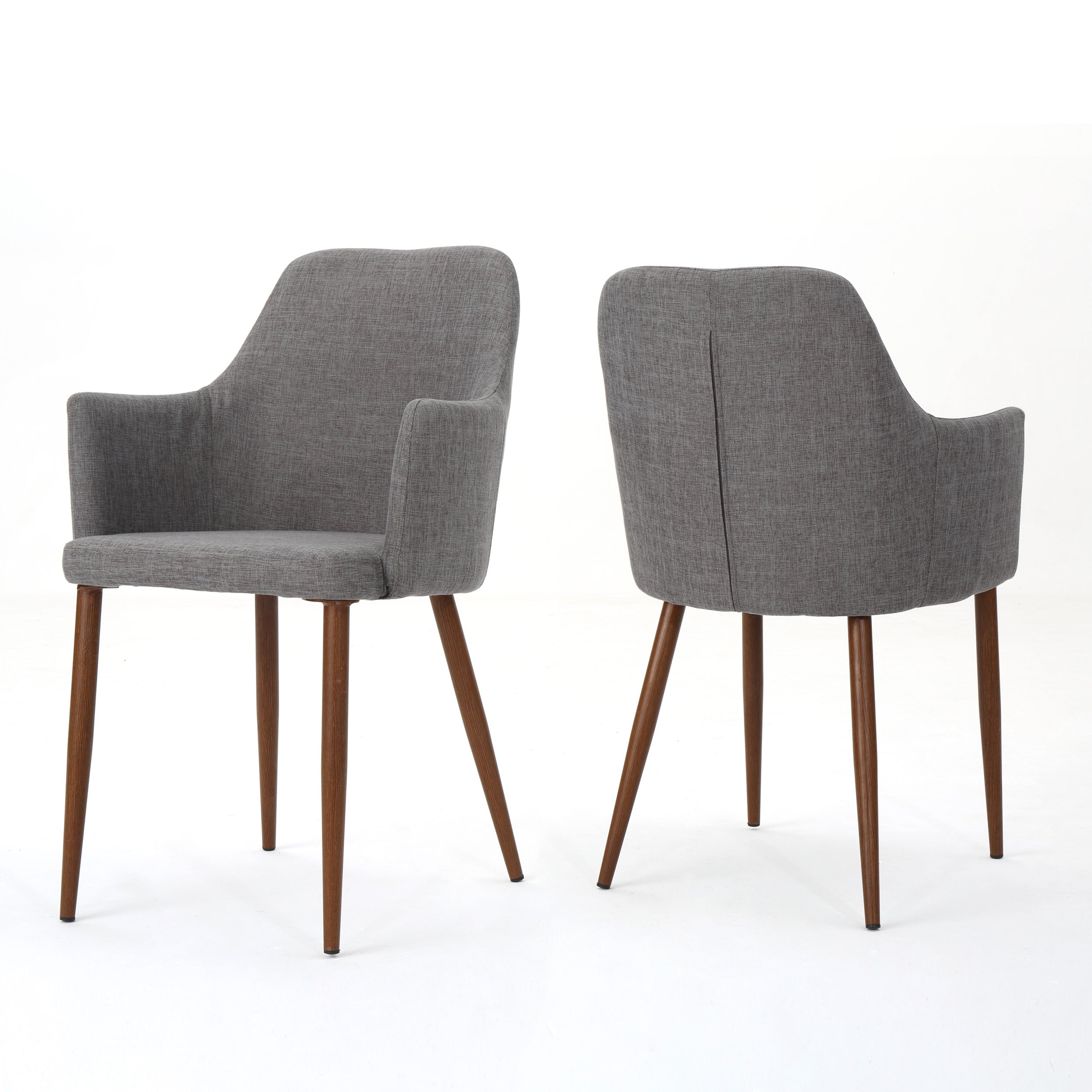 Elegant Dining Chair with Contoured Support in Light Grey Fabric and Wood Finish Metal Frame