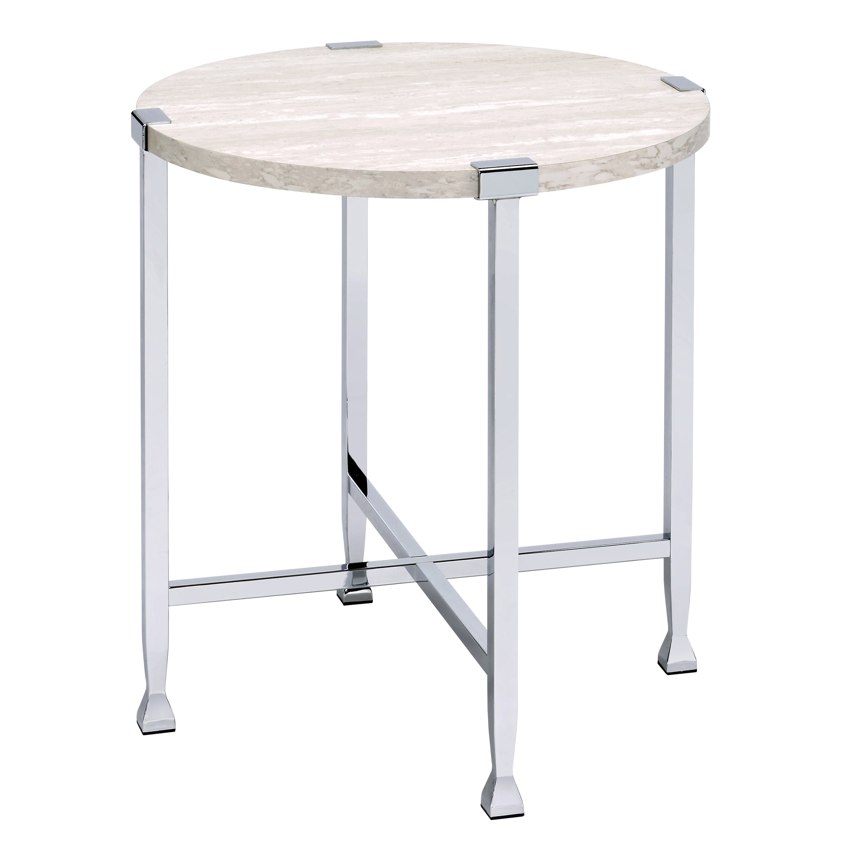 White Oak and Chrome End Table with X Shape Base