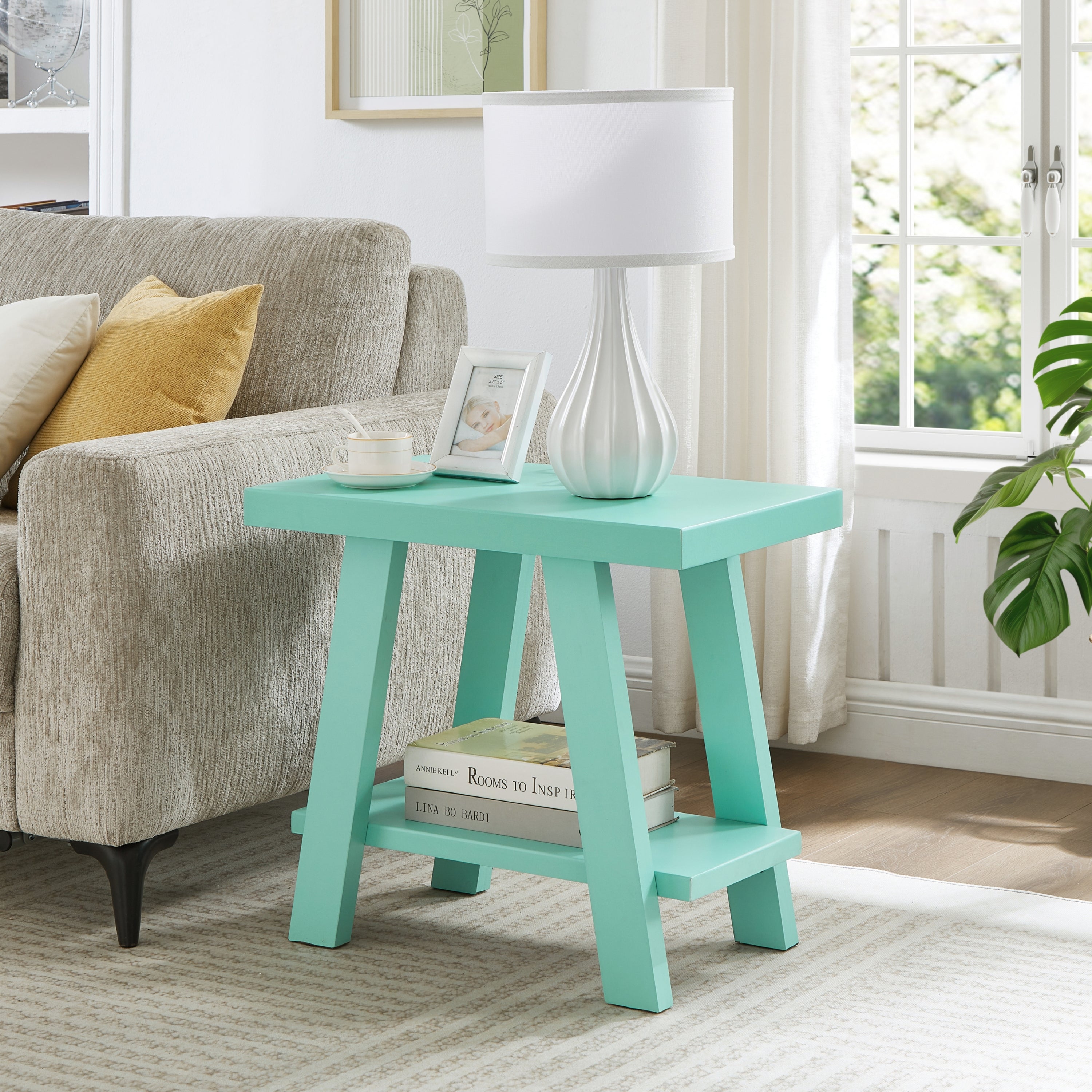 Athens Contemporary Wood Shelf Side Table in Teal