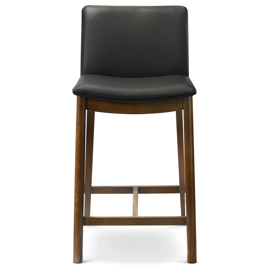 Shannon Mid-Century Vegan Leather Counter Chair Black Solid Wood 20.08 x 16.93 x 35.04 inches