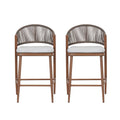 Outdoor 26' Counter Height Aluminum Frame Counter Stools with Scallop-shaped Backrest & Water-resistant Cushions, Set of 2, Teak Finish