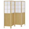 Gabby Natural 4-Panel Room Divider Folding Shoji Screen with Windowpane Details, Natural Wood Frame, Lightweight Polystyrene Panels