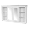 Modern 47 Inch White Wall-Mounted Mirror Cabinet with Adjustable Shelf and Open Shelves, MDF Construction, Rectangular Design
