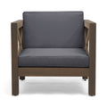 Modern BRAVA Club Chair with Water-Resistant Cushions in Grey Acacia Wood Frame