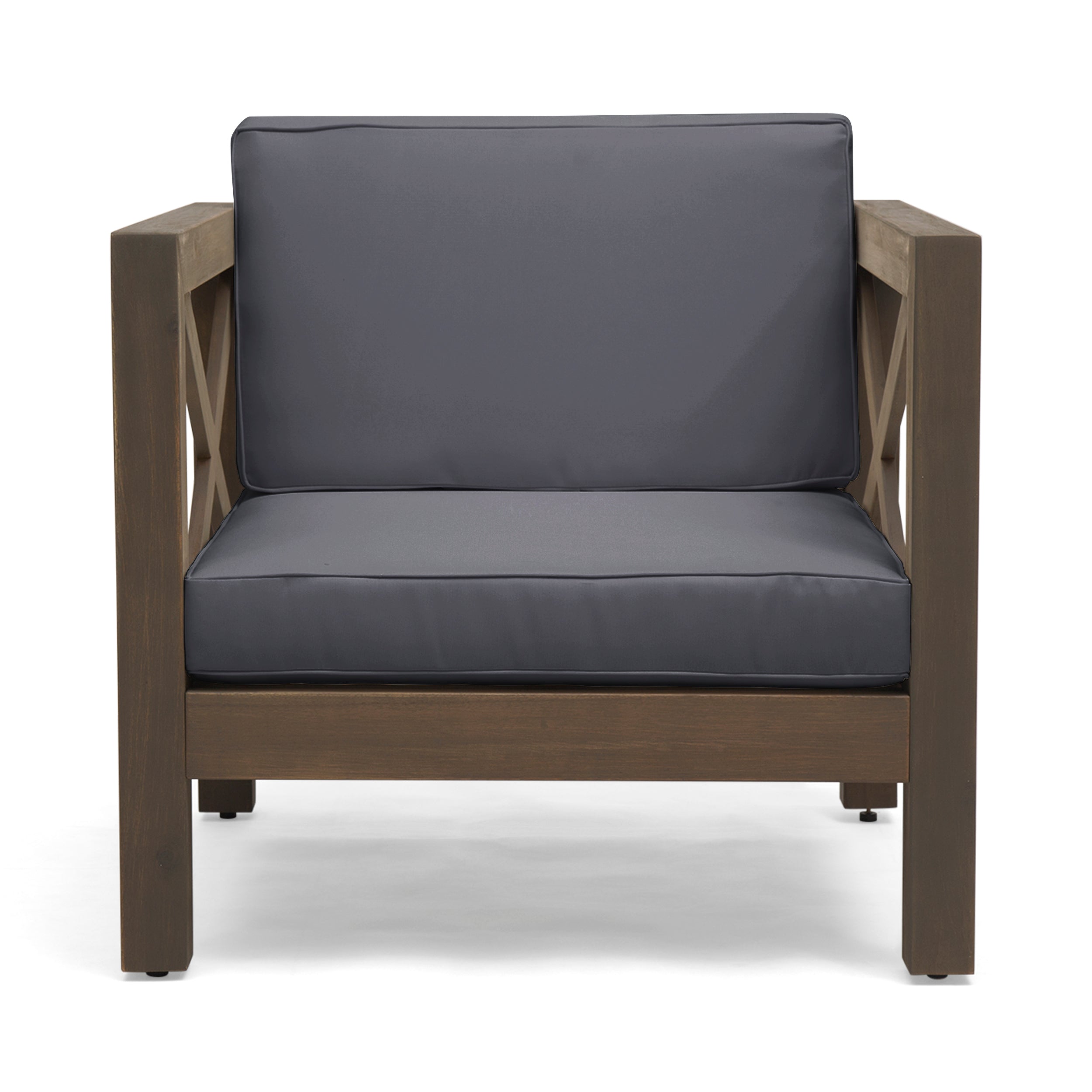 Modern BRAVA Club Chair with Water-Resistant Cushions in Grey Acacia Wood Frame